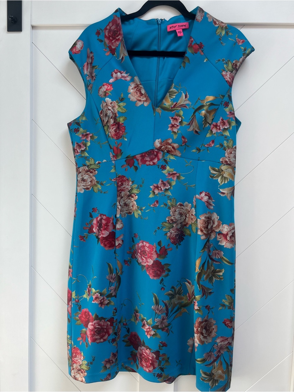 Betsey Johnson Blue Floral V-Neck Cap Sleeve Midi Dress